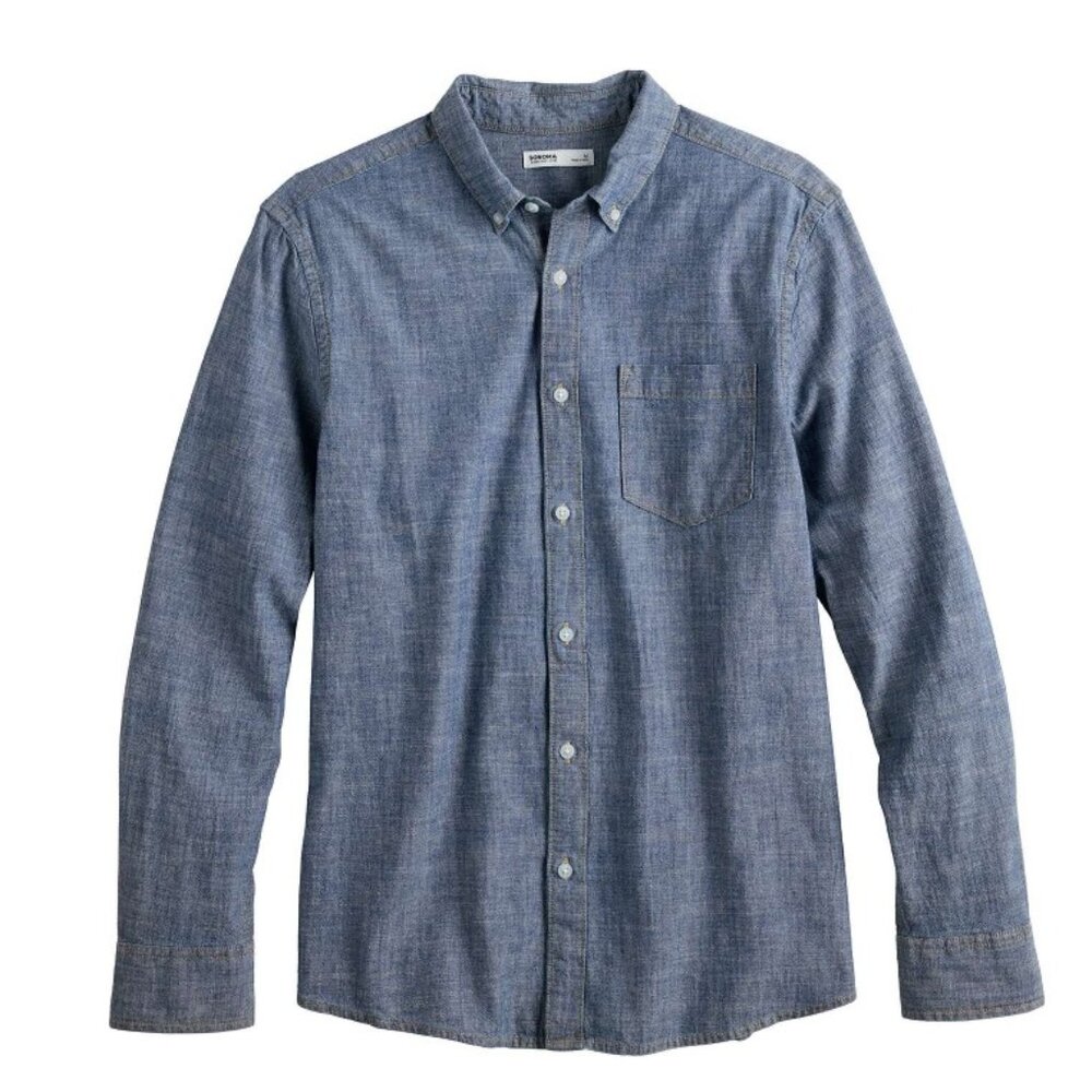 Sonoma Goods for Life Blue Chambray Long Sleeve Button-Down Shirt Men's Size L